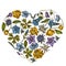 Heart floral design with colored bellflower, edelweiss, globethistle, globeflower, meadow geranium, gentiana