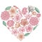 Heart floral design with pastel hibiscus, plum flowers, peach flowers, sakura flowers, magnolia flowers, camellia