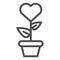 Heart in flowerpot line icon. Heart shaped flower in pot vector illustration isolated on white. Love floral outline