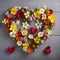 A heart of flowers on a light background. Minimal concept for Valentine\\\'s Day, Easter, Wedding or Mother\\\'s Day, generative AI