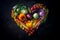 heart formed by assorted vegetables