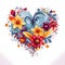 Heart formed from colorful flowers on a white isolated background. Heart as a symbol of affection ave