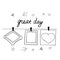 Heart and frame hang on clothespins on a thread and lettering great day sketch hand drawn doodle. template poster, card, decor,