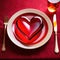 Heart friendly diet, with red heart on a dining plate