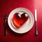 Heart friendly diet, with red heart on a dining plate