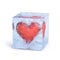 Heart frozen inside ice cube 3d rendering