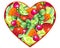 Heart with fruits and berries - vector full-color picture about the love of healthy food, veganism, vegetarianism, healthy lifesty