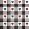 Heart gingham seamless pattern, black , red