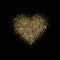 Heart with glitter confetti on black background. Gold sparkles heart. Magic star dust. Glow luxury golden background