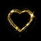 Heart with gold light. Glitter golden heart frame with space for text. Happy Valentines Day card with glowing heart. Bright