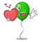 With heart green ballon with cartoon ribbons beautiful