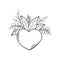 Heart with green leaves. Symbol of love and life, ecology. Vector in doodle style. Template for Valentine day. Coloring