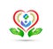 Heart green logo people healthcare in hands together vector best quality logo design for your company.