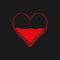 Heart half of blood icon. Medicine symbol. Valentine\'s Day sign, emblem isolated on black background, Flat style for graphi