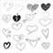 Heart hand drawn doodle Valentine`s Day cute vector set