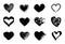 Heart hand drawn icons set. Grunge stamps collection. love Shapes for your design. Textured Valentine`s Day signs