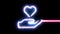 Heart in hand symbol reveal. Blue, yellow, pink colors smoothly shimmer and form a neon electric number