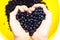 Heart handful of bilberry close up photo