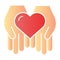 Heart in hands flat icon. Love in arms color icons in trendy flat style. Care gradient style design, designed for web