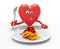 Heart with hands and fork in front of amatriciana dish