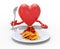 Heart with hands and fork in front of amatriciana dish