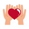 Heart in hands love cooperation or charity and volunteering flat style icon