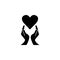 Heart with hands solid icon, healtcare sign