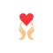 Heart with hands solid icon, healtcare sign