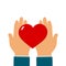 Heart in hands. Symbol of charity, mercy, love, goodness and hope. Vector illustration in flat style