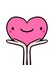 Heart in hands vector illustration in cartoon doodle comic kawaii style smiling love symbol