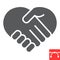 Heart handshake glyph icon, love and help, handshake sign vector graphics, editable stroke solid icon, eps 10.