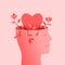 Heart, head and a smiling person as love, mental and emotional well-being concept