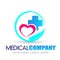 Heart health care medical cross nature logo icon on white background