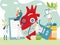 Heart healthcare treatment concept, human organ medicine, tiny people doctor and nurse, vector illustration