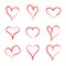 Heart hearth. Collection of handmade hearts. Love pattern. Heart drawn of brush. Handdrawn red logo for flirt, sweetheart,