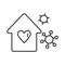 Heart with home shape designed as a logo or line icon prepared for coronovirus covid-19 Remarkable icons shows messages