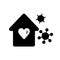 Heart with home shape and viruses outside. Designed as a logo or black icon prepared for coronovirus covid-19 Remarkable