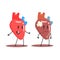 Heart Human Internal Organ Healthy Vs Unhealthy, Medical Anatomic Funny Cartoon Character Pair In Comparison Happy