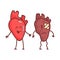 Heart Human Internal Organ Healthy Vs Unhealthy, Medical Anatomic Funny Cartoon Character Pair In Comparison Happy