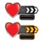 Heart icon on black checkered arrow banners