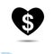 The heart icon dollar. A symbol of love. Valentine s Day. Flat style for graphic and web design, logo. Black as coal. A lot of soo