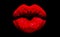 Heart icon between the lips. Red lips and a kiss with love. Lipstick and a gift for Valentine`s Day. Romantic heart on a