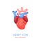 Heart icon, organ of cardiovascular system. Medical vector illustration for pulse measure apps, cardiology website