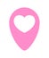 Heart icon in pink pin point isolated on white, pointer white heart shape for position marker, cute heart simple with pin point