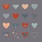 Heart icon set in retro colors in flat style