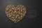 Heart icon wireframe polygon golden frame structure, Valentine`s day concept design illustration isolated on black gradient