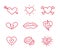 Heart icons set collection. Pierce arrow. Pirate bones. Valentines day love. Vector line hand drawn illustration.