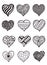 Heart illustration Love icon of black hearts scribble. Hand-drawn cartoon doodle design isolated on white background