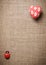 Heart and ladybug on the fabric.
