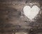Heart, laid out rice on a rustic wooden background, top view, valentines day place text,frame